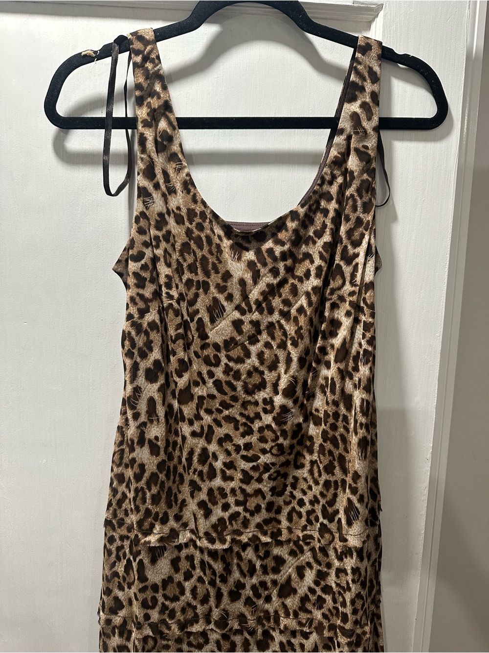 Animal Leopard Print Felda Long Tiered Maxi Elegant Sleeveless Dress - Tan Brown - Picture 3 of 7